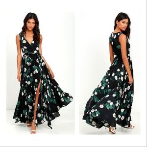 Magnolia Blooms Black Floral Print Maxi Dress